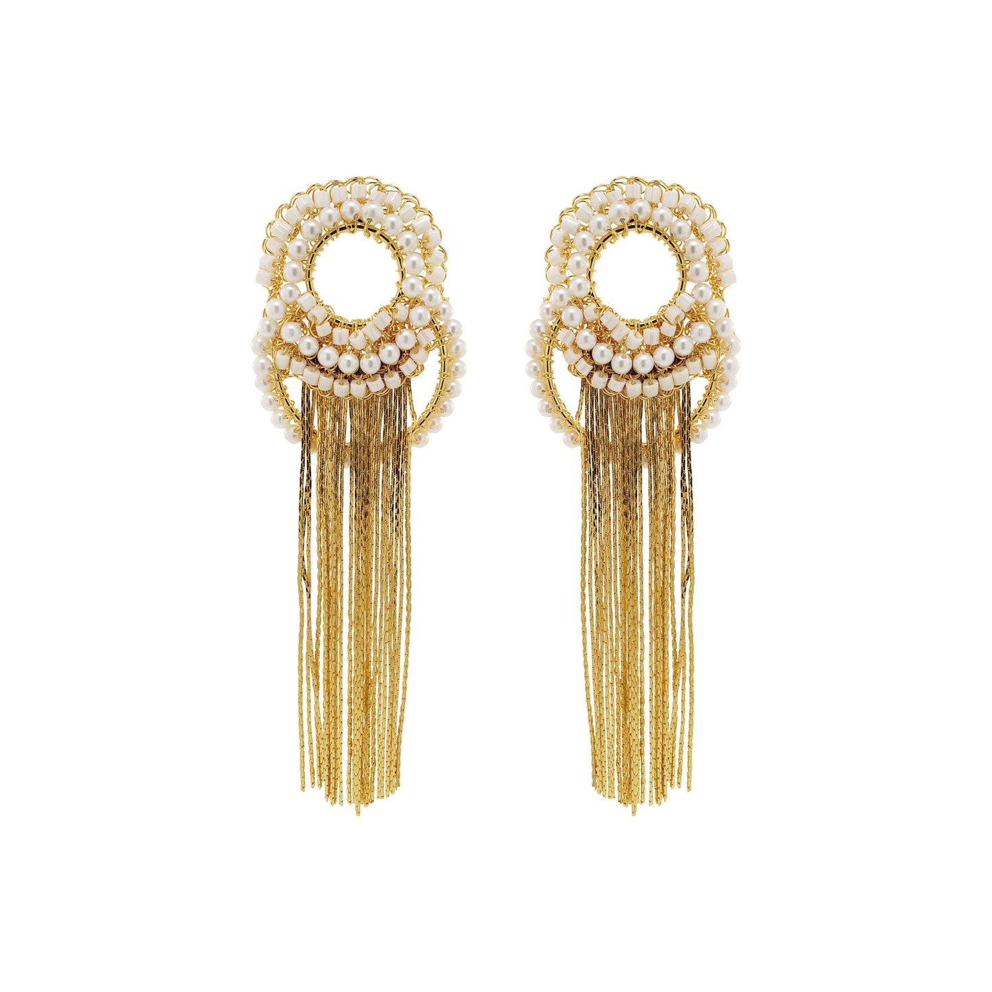 Pearl & Gold Athena Fringe Handmade Earrings