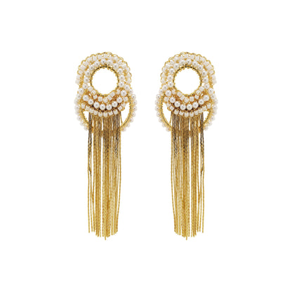 Pearl & Gold Athena Fringe Handmade Earrings