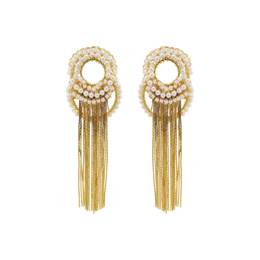 Pearl & Gold Athena Fringe Handmade Earrings
