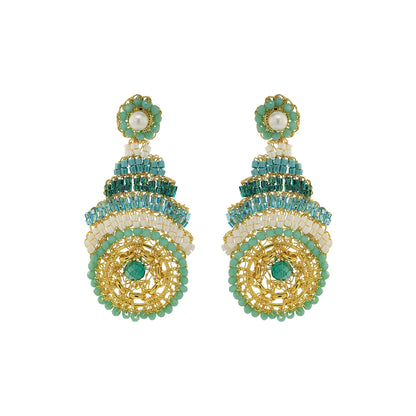 Ocean Teal Mix Ripples Dangles Handmade Crochet Earrings