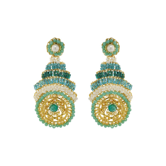 Ocean Teal Mix Ripples Dangles Handmade Crochet Earrings