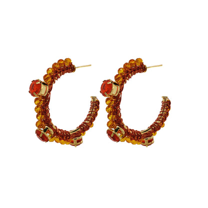 Amber Orange Lena Hoops Handmade Crochet Earrings