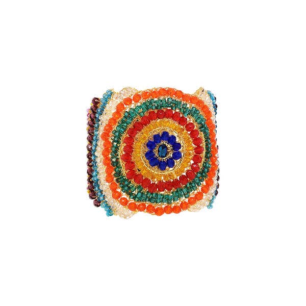 Multicolor & Gold Dahlia Maxi Handmade Crochet Bracelet