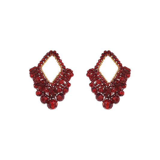Cherry Red Mix Diamond Suit Posts Handmade Crochet Earrings