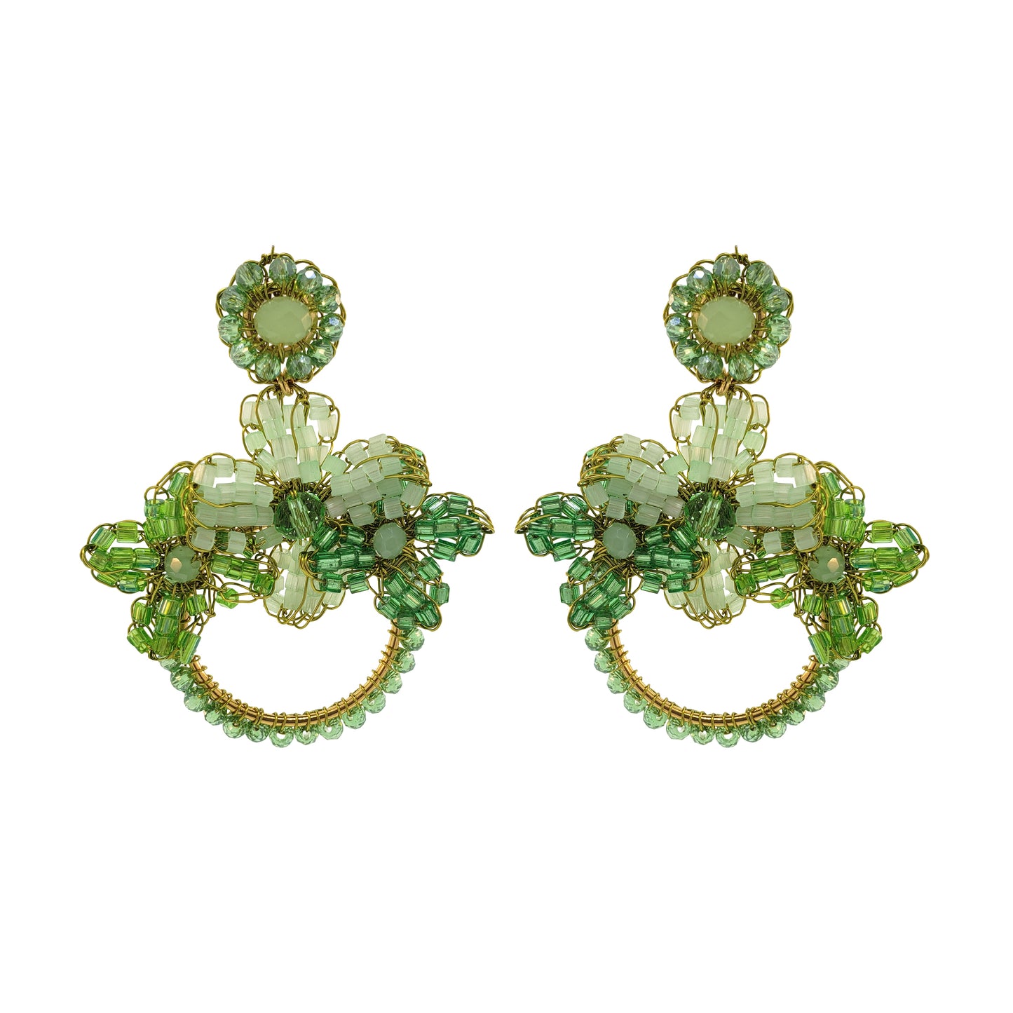 Jade Green Mix Garden Mini Handmade Crochet Earrings