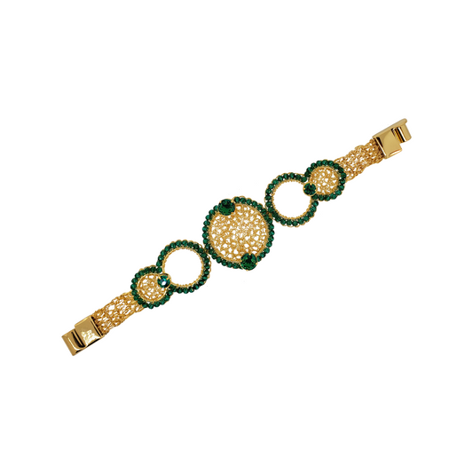 Emerald & Gold Prisma Handmade Crochet Bracelet