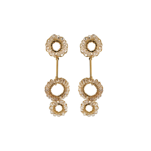 Clear & Gold Double Circle Dangle Handmade Crochet Earrings