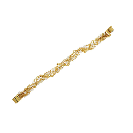 Pearl & Gold Hera Handmade Crochet Bracelet