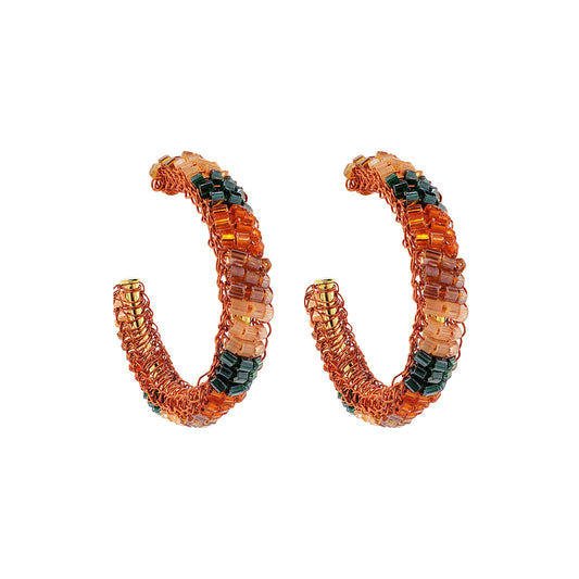 Mystic Amber Mix Maya Hoops Handmade Crochet Earrings