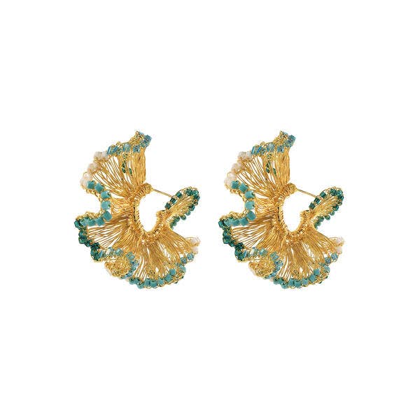 Ocean Teal Mix Rio Hoops Handmade Crochet Earrings