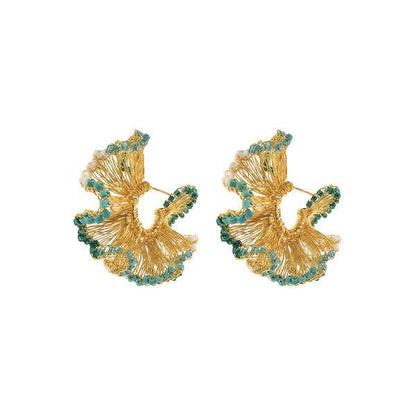Ocean Teal Mix Rio Hoops Handmade Crochet Earrings