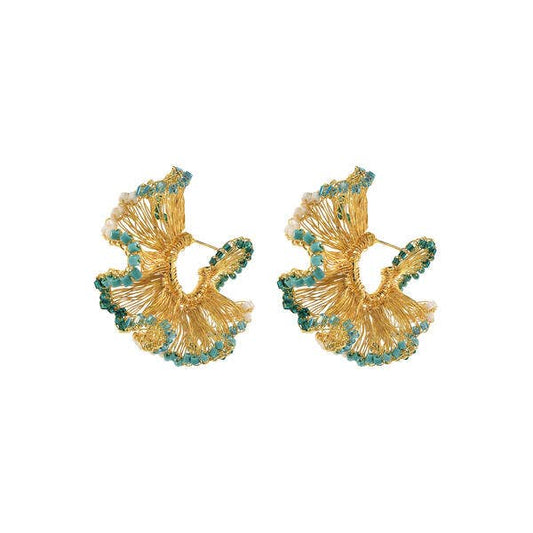 Ocean Teal Mix Rio Hoops Handmade Crochet Earrings