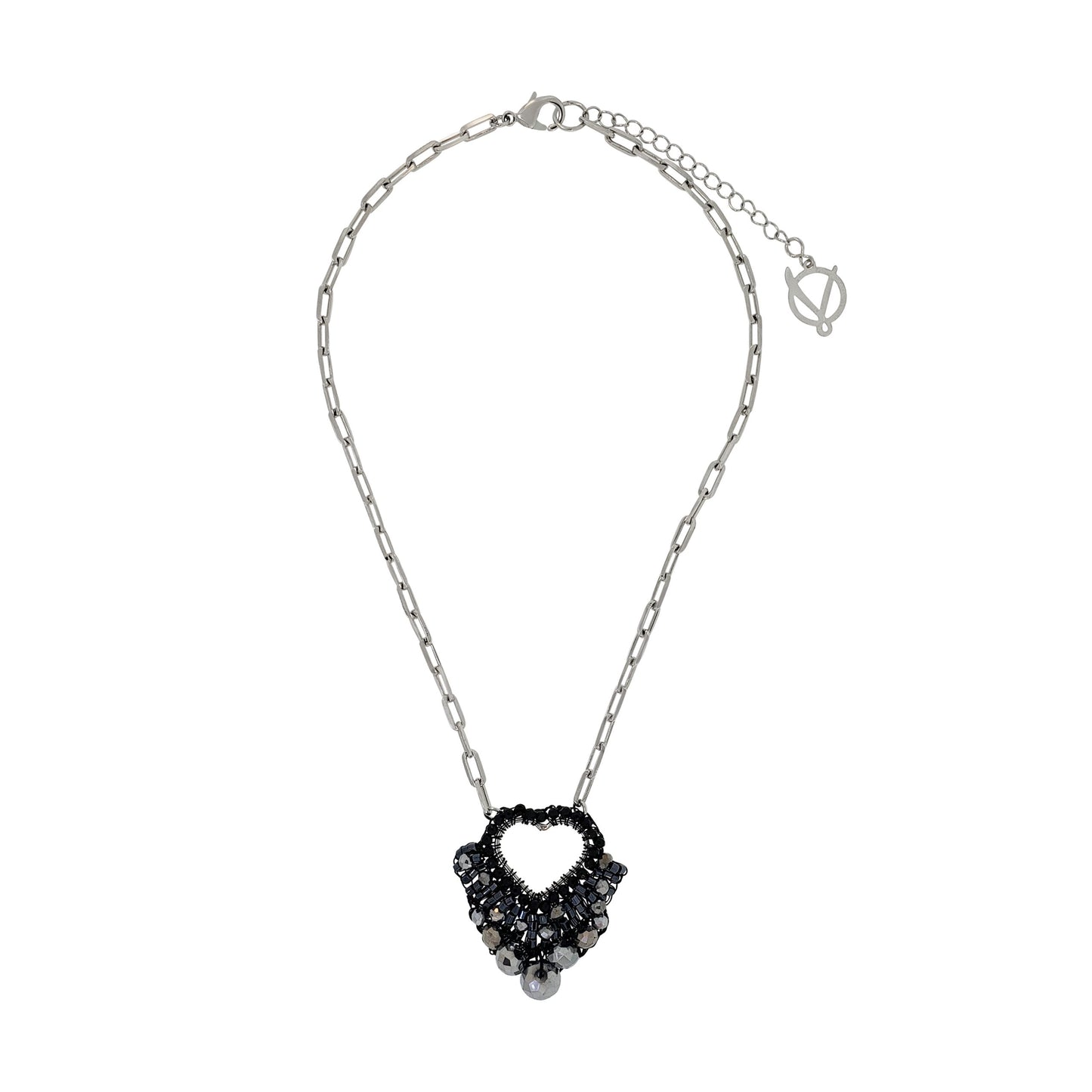 Royal Black Mix Queen's Heart Handmade Crochet Necklace