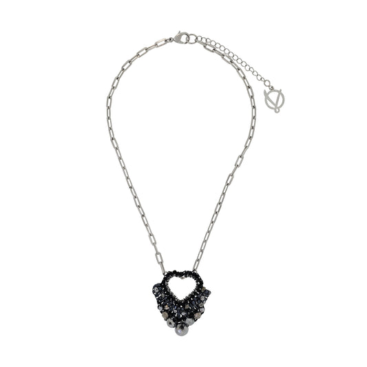 Royal Black Mix Queen's Heart Handmade Crochet Necklace