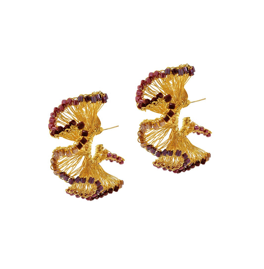 Crimson Red Mix Rio Hoops Handmade Crochet Earrings