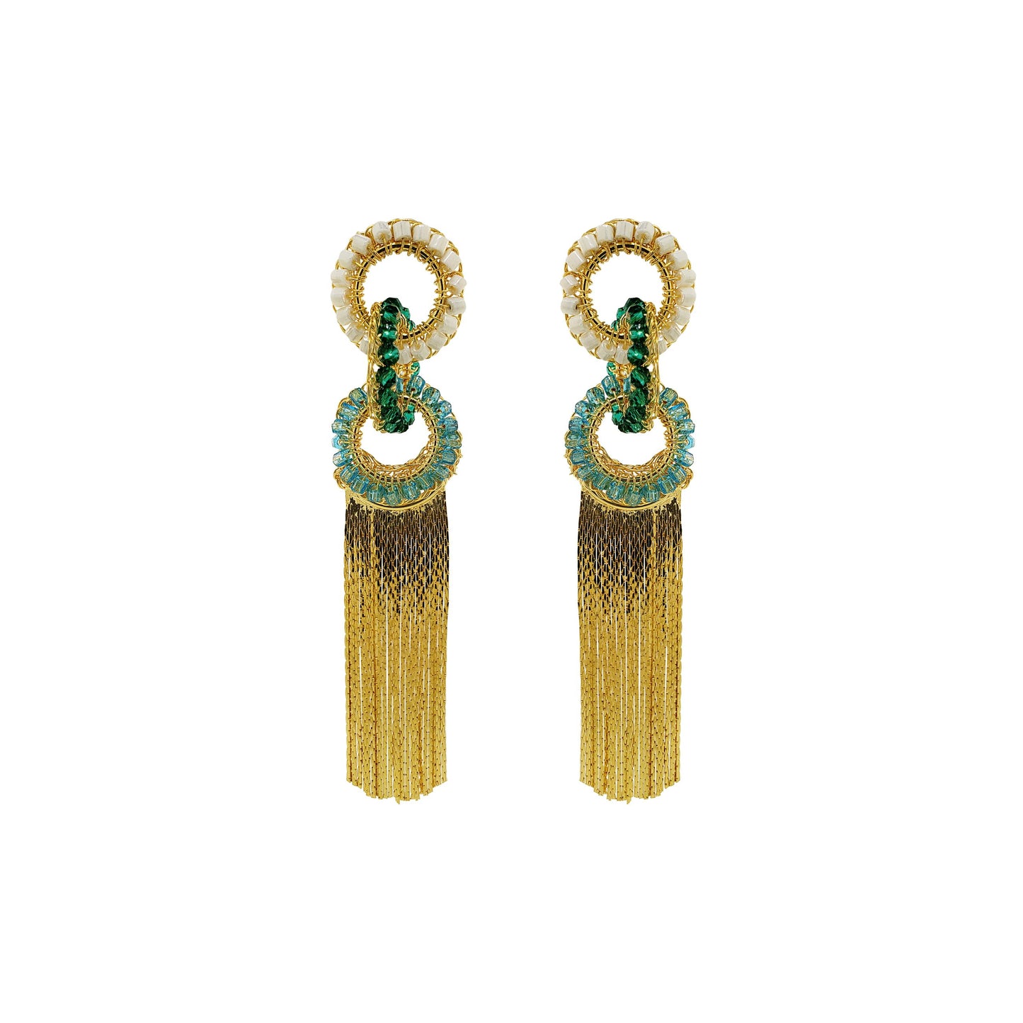 Ocean Teal Mix Lola Fringe Handmade Crochet Earrings