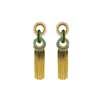 Ocean Teal Mix Lola Fringe Handmade Crochet Earrings