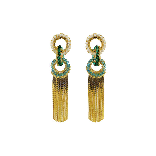 Ocean Teal Mix Lola Fringe Handmade Crochet Earrings