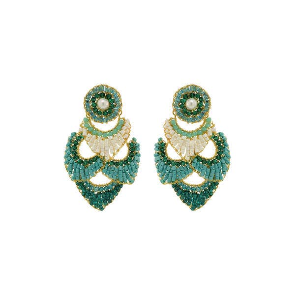 Ocean Teal Mix Siren Chandelier Handmade Earrings