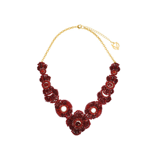 Cherry Red Mix Chess Maxi Handmade Crochet Necklace