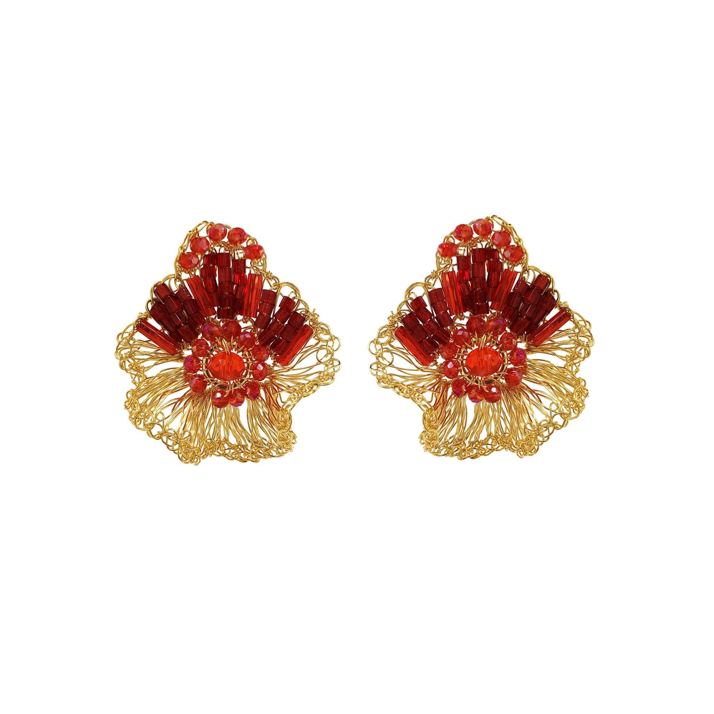 Red & Gold Crown Mini Posts Handmade Crochet Earrings