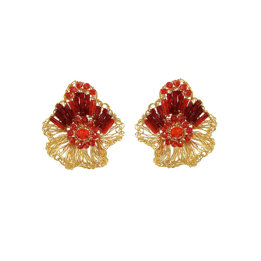 Red & Gold Crown Mini Posts Handmade Crochet Earrings