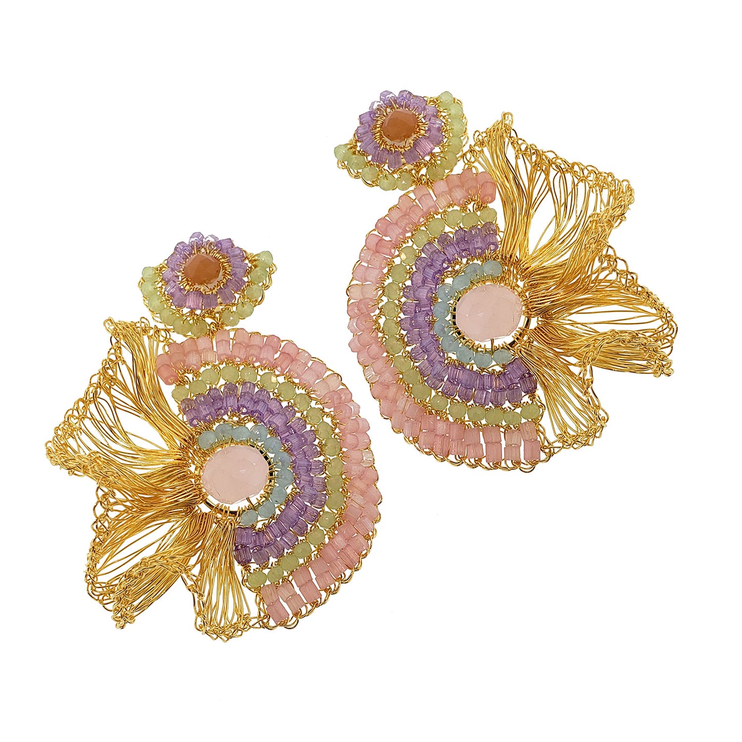 Pastel Mix & Gold Lia Handmade Crochet Earrings