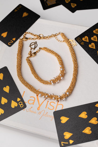 Pearl & Gold Wild Card Handmade Crochet Bracelet