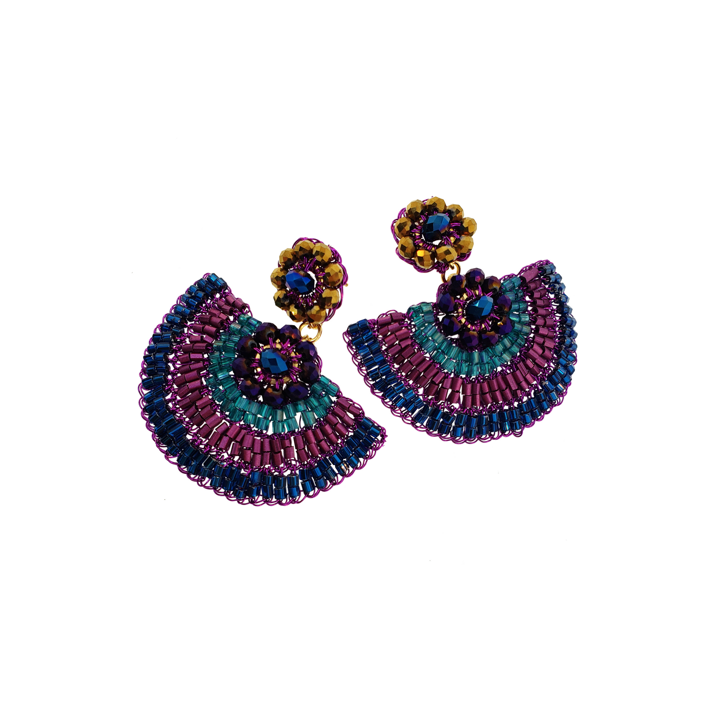 Purple Mix Half Mandala Handmade Crochet Earrings