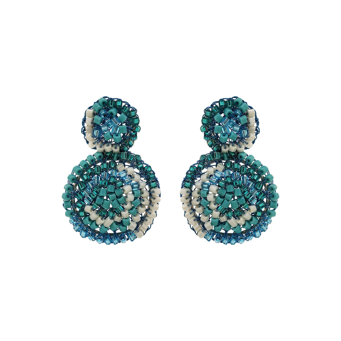 Ocean Blue Mix Dahlia Mini Handmade Crochet Earrings