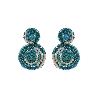 Ocean Blue Mix Dahlia Mini Handmade Crochet Earrings