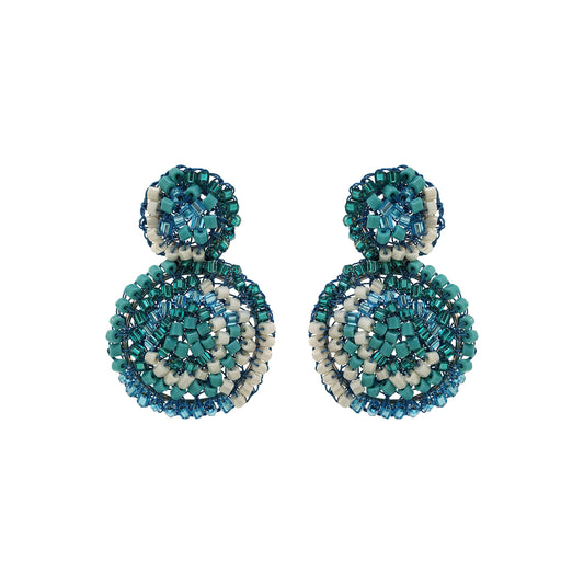 Ocean Blue Mix Dahlia Mini Handmade Crochet Earrings