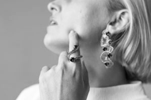 Ruffled Prism Ruby Handmade Crochet Earrings