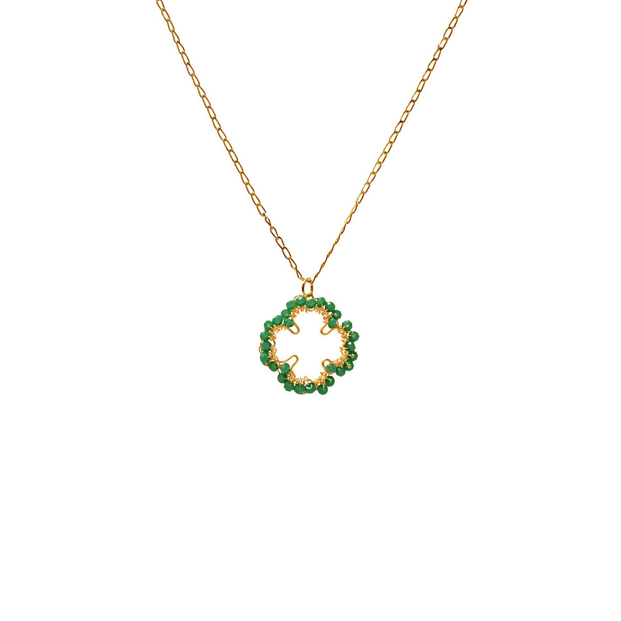 Green & Gold Lucky Clover Handmade Crochet Necklace