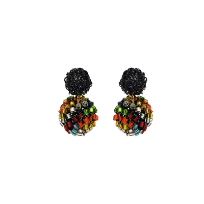 Multicolor & Black Spheres Duo Crystal Handmade Crochet Earrings