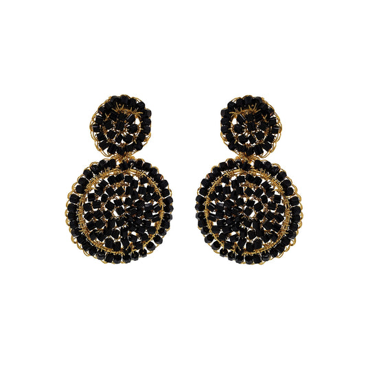 Black & Gold Dahlia Mini Handmade Crochet Earrings