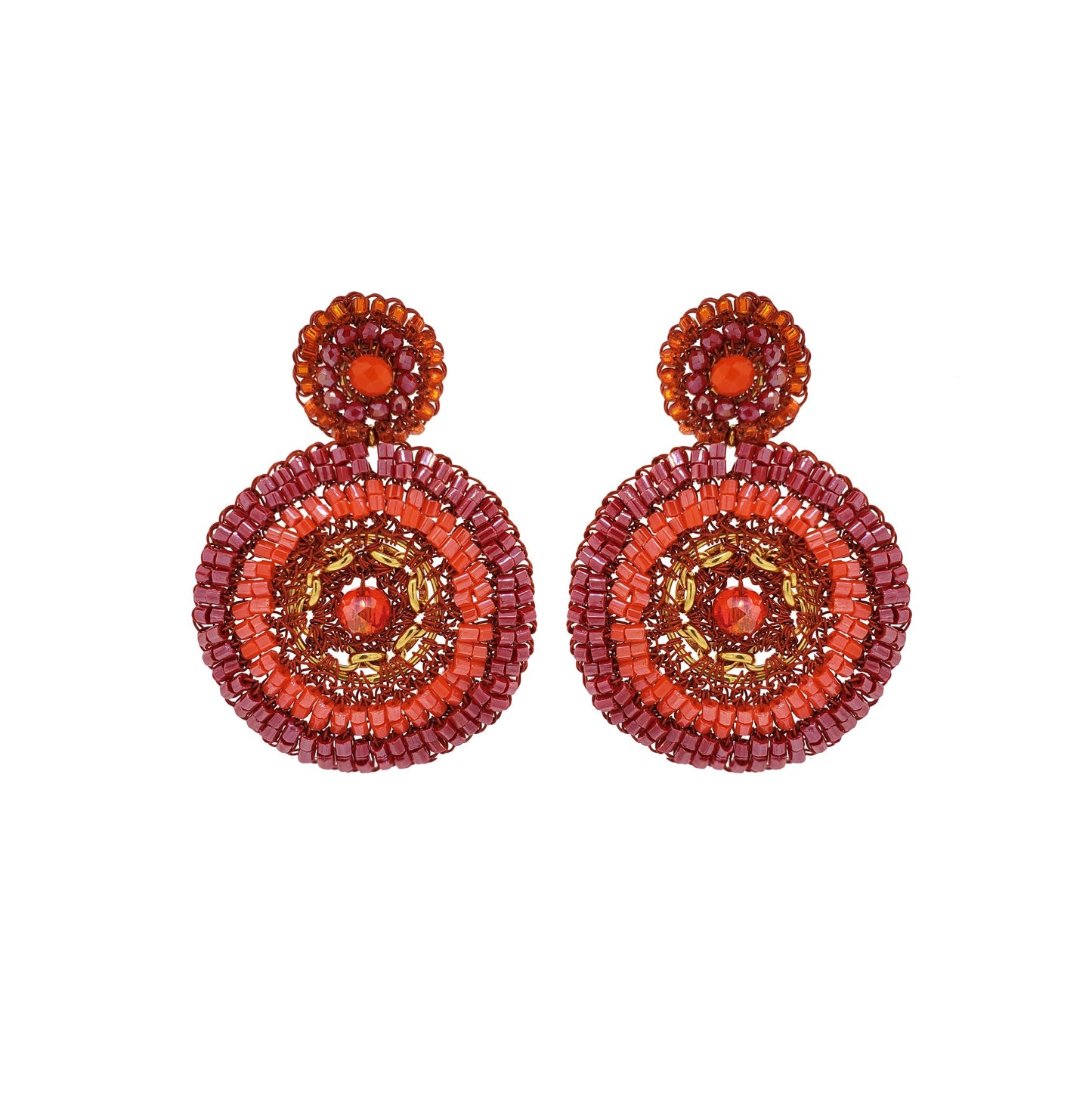 Coral Red Mix Ripples Handmade Crochet Earrings