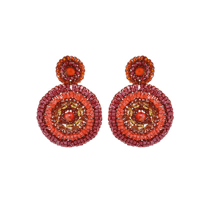 Coral Red Mix Ripples Handmade Crochet Earrings