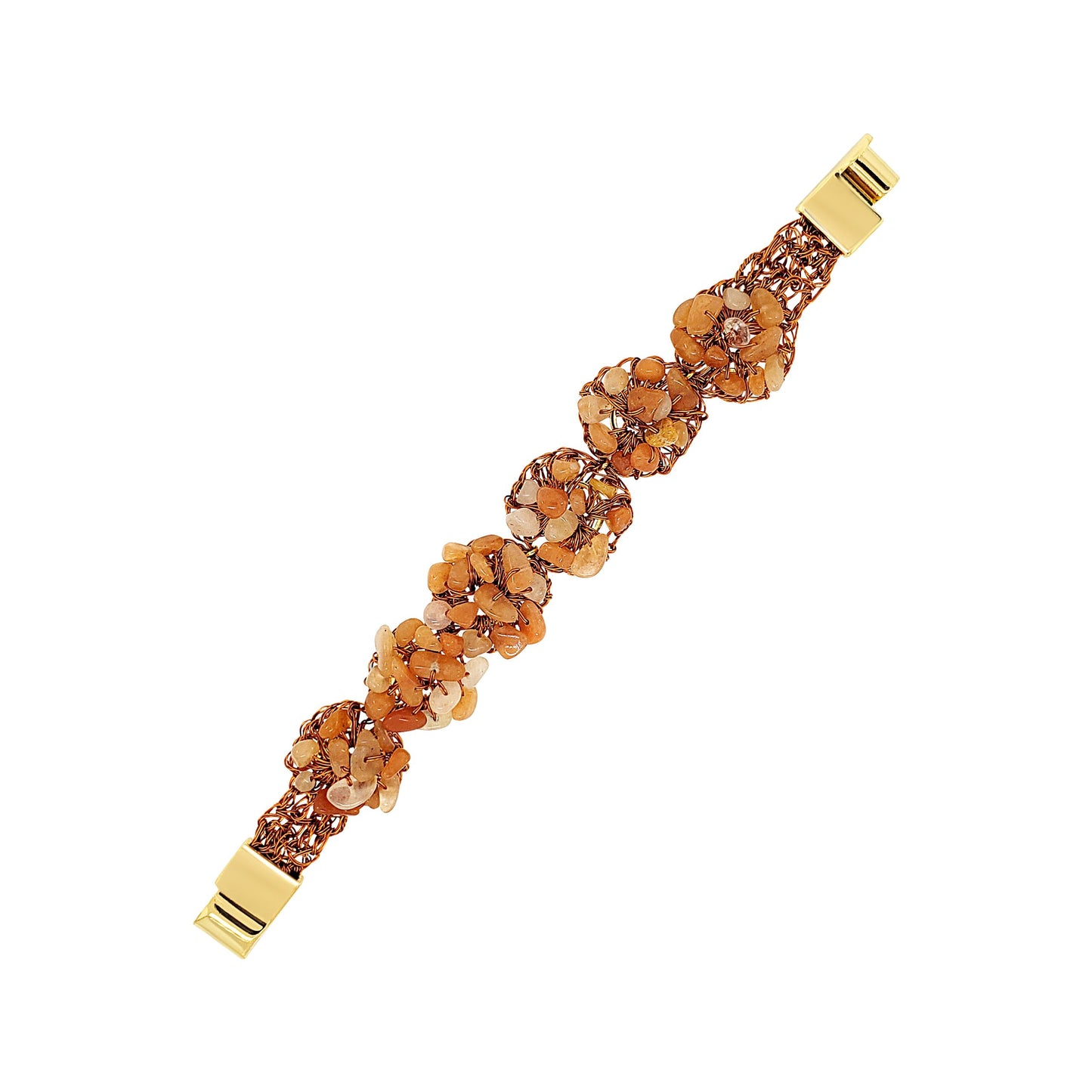 Topaz Orange Mix Rocks Cluster Handmade Crochet Bracelet