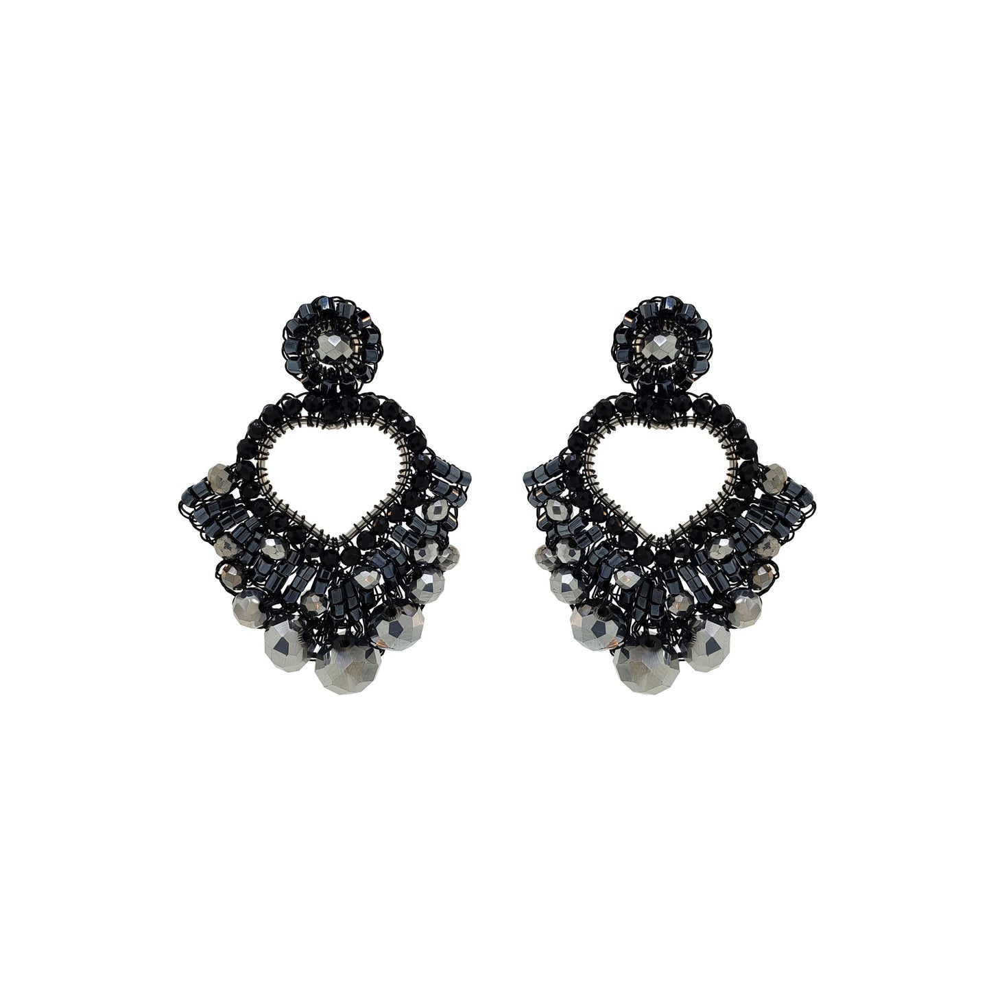 Royal Black Mix Queen's Heart Handmade Crochet Earrings