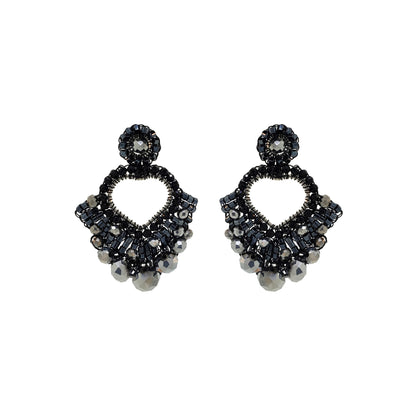 Royal Black Mix Queen's Heart Handmade Crochet Earrings