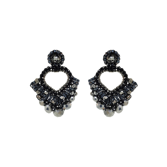 Royal Black Mix Queen's Heart Handmade Crochet Earrings