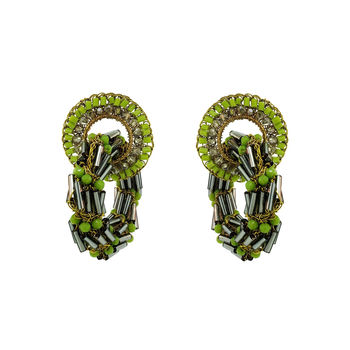 Neon Green Mix Helix Dangle Handmade Crochet Earrings