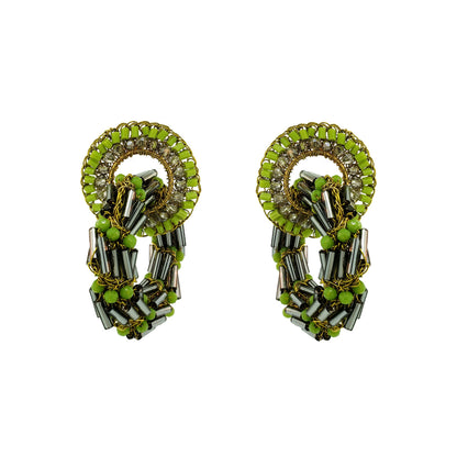 Neon Green Mix Helix Dangle Handmade Crochet Earrings