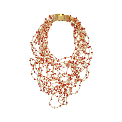 Red & Gold Multi-Strings Handmade Crochet Necklace