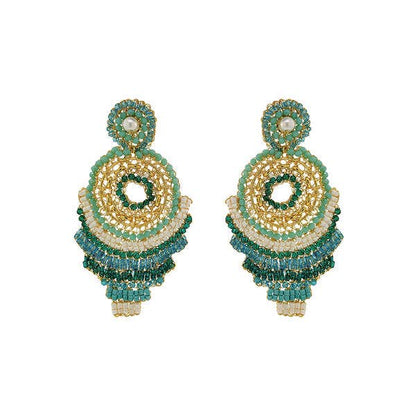 Ocean Teal Mix Ripples Maxi Handmade Crochet Earrings