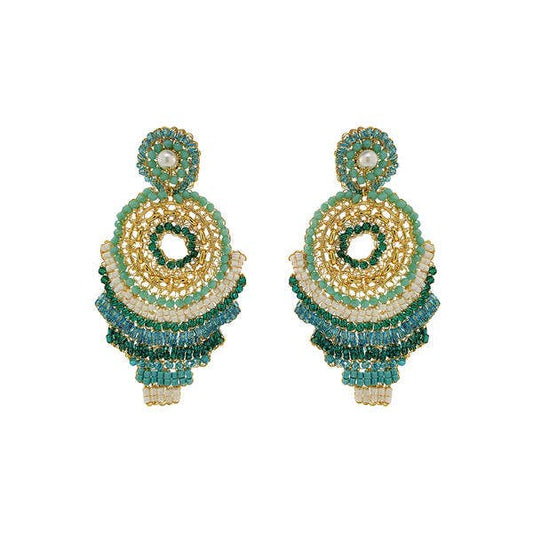 Ocean Teal Mix Ripples Maxi Handmade Crochet Earrings