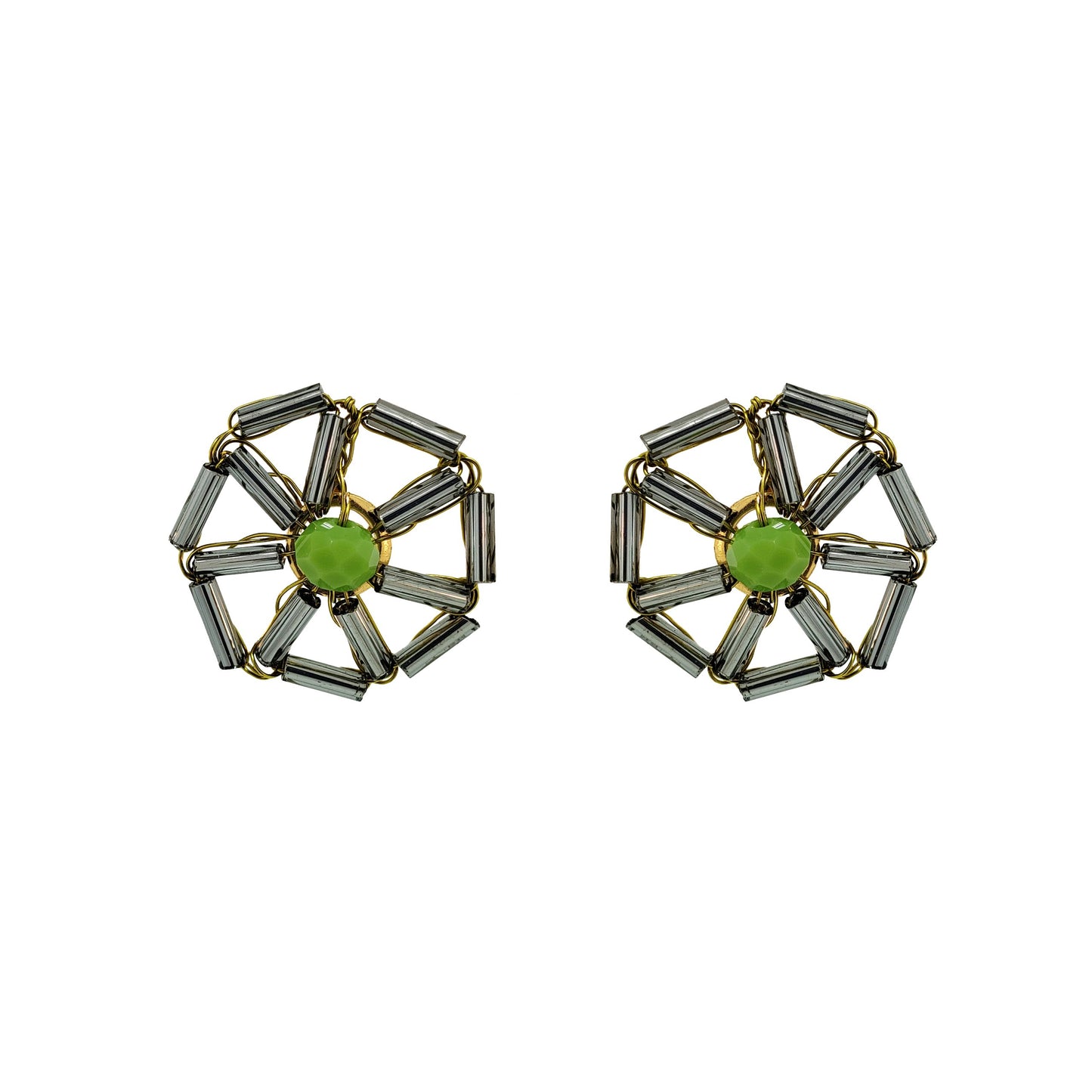 Neon Green Mix Themis Round Post Handmade Crochet Earrings