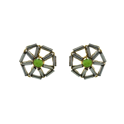 Neon Green Mix Themis Round Post Handmade Crochet Earrings
