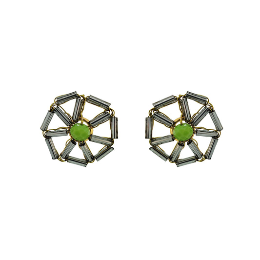 Neon Green Mix Themis Round Post Handmade Crochet Earrings
